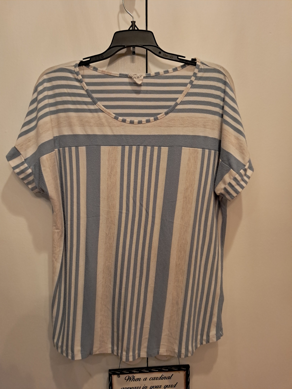 Late August Light Blue & Cream Striped Women’s Short Sleeve Top